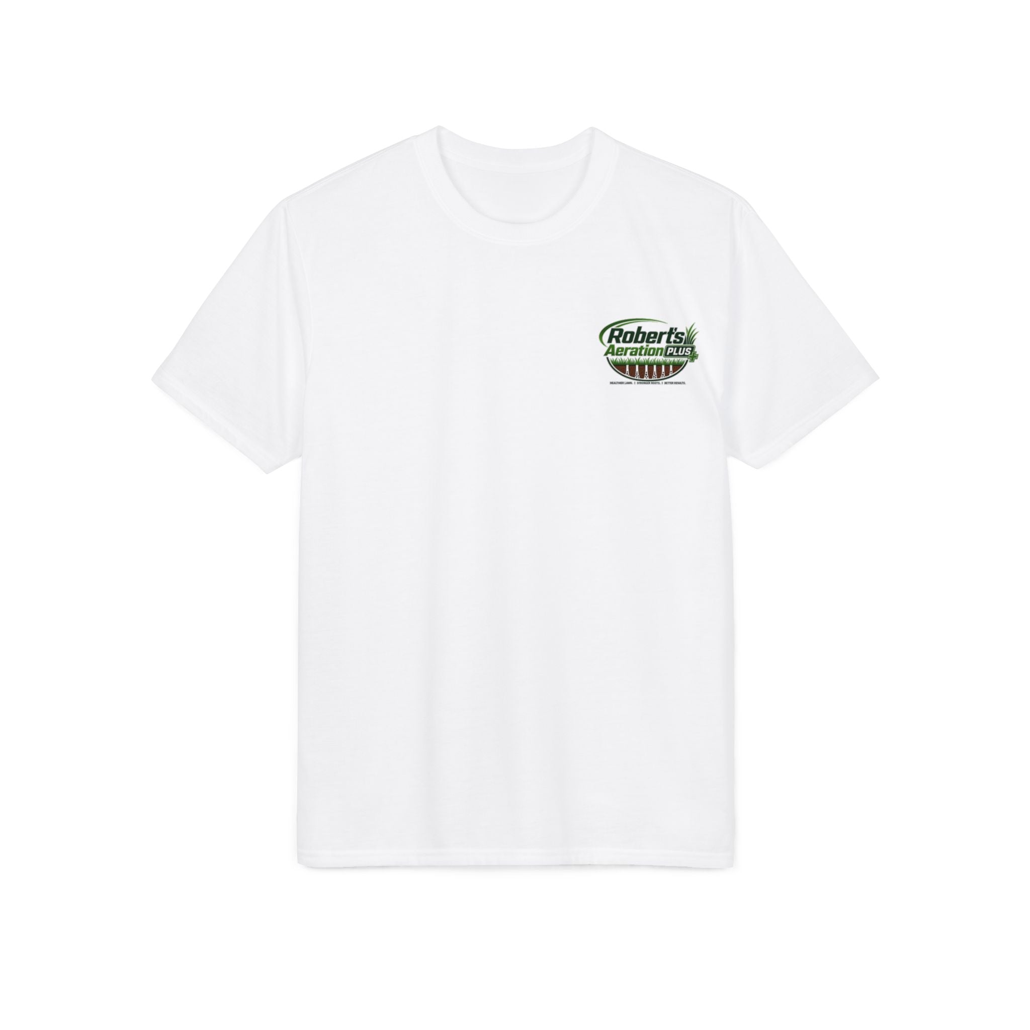 Roberts Aeration Plus Performance T‑Shirt — Lawn Care Logo Tee