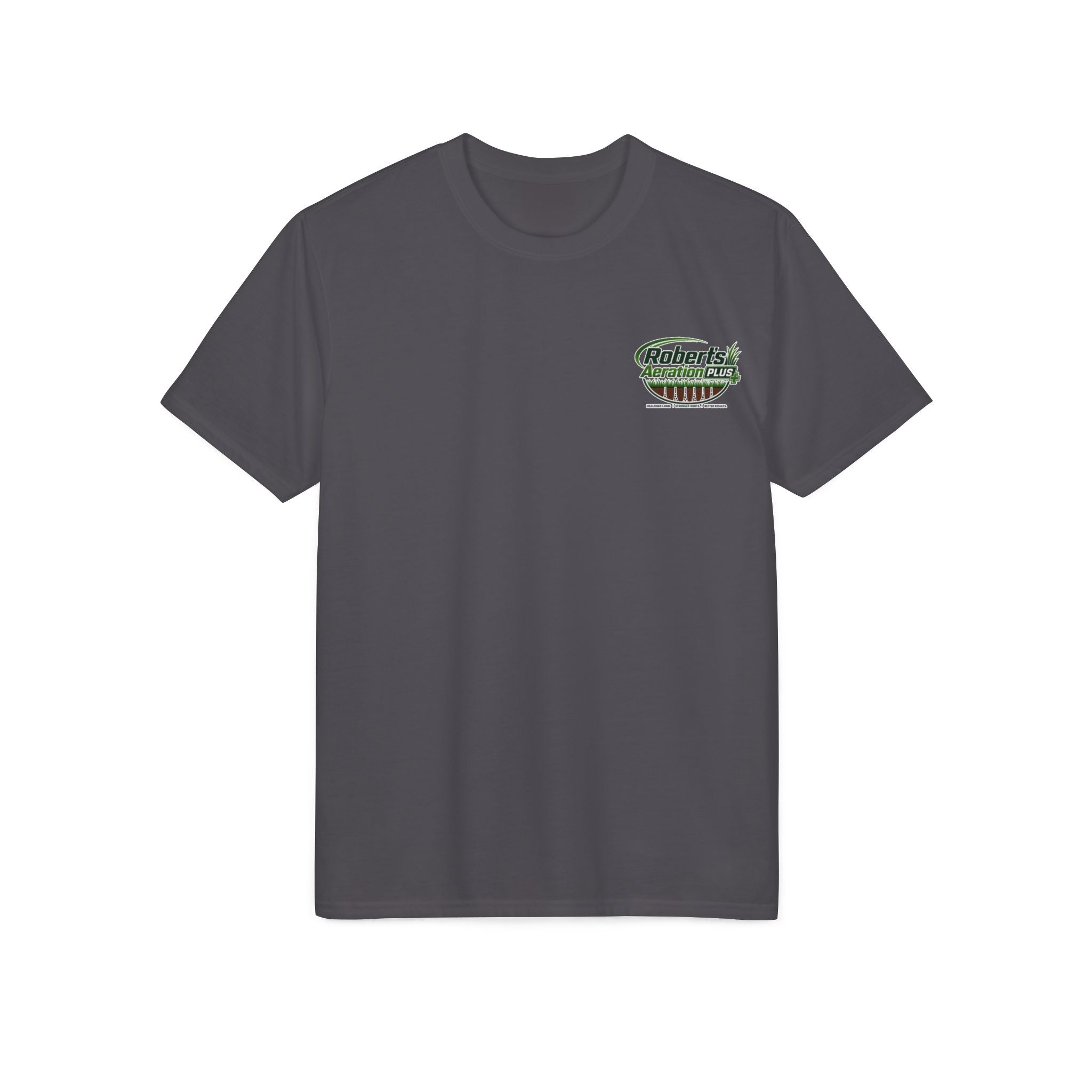 Roberts Aeration Plus Performance T‑Shirt — Lawn Care Logo Tee