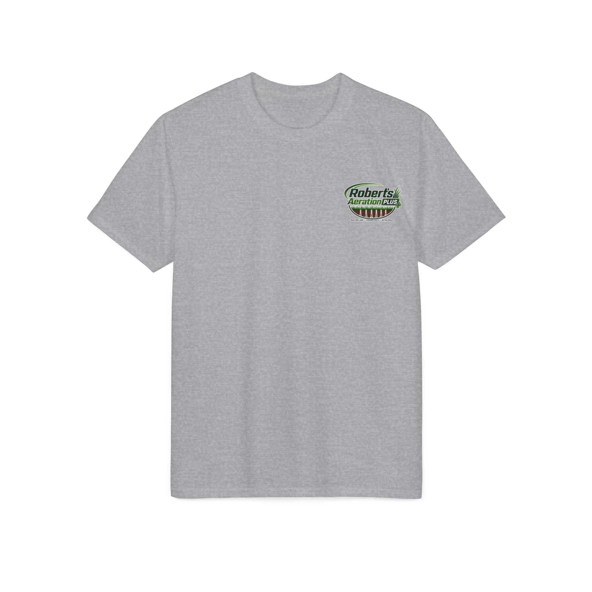 Roberts Aeration Plus Performance T‑Shirt — Lawn Care Logo Tee